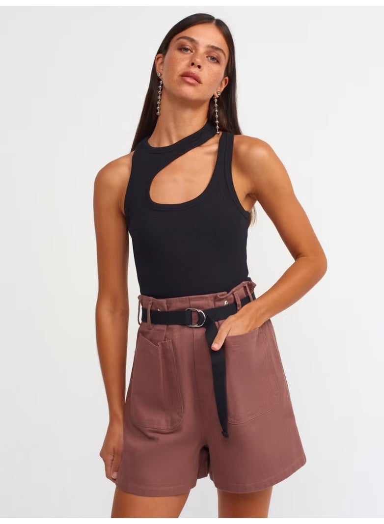 Dilvin 70365 Belted Shorts-Brown - Image 1